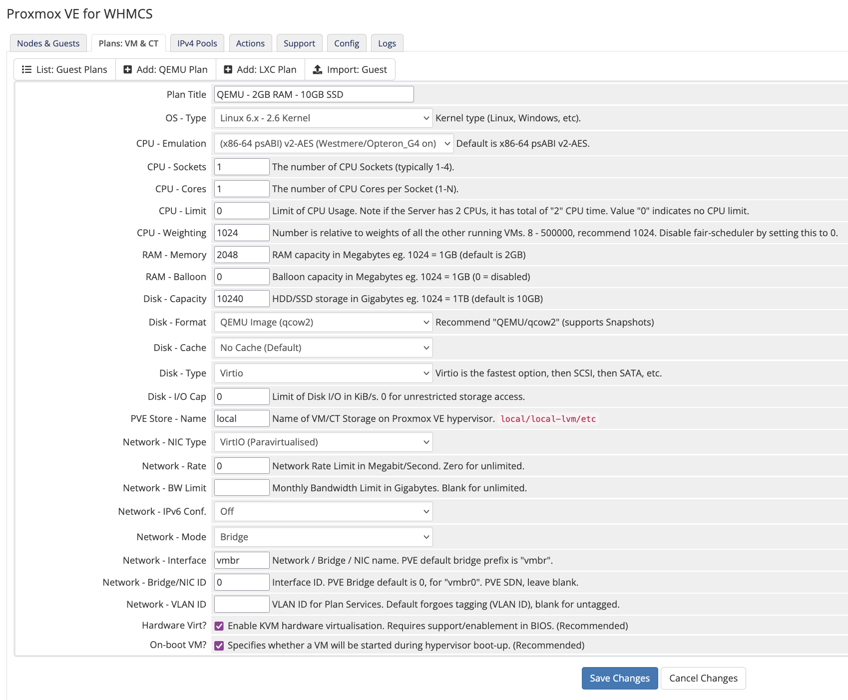 Plan Creation GUI for adding a new QEMU VM Plan