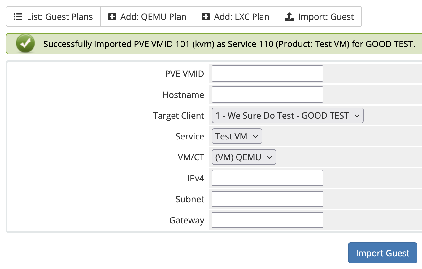 Importing GUI for linking to existing PVE Guest